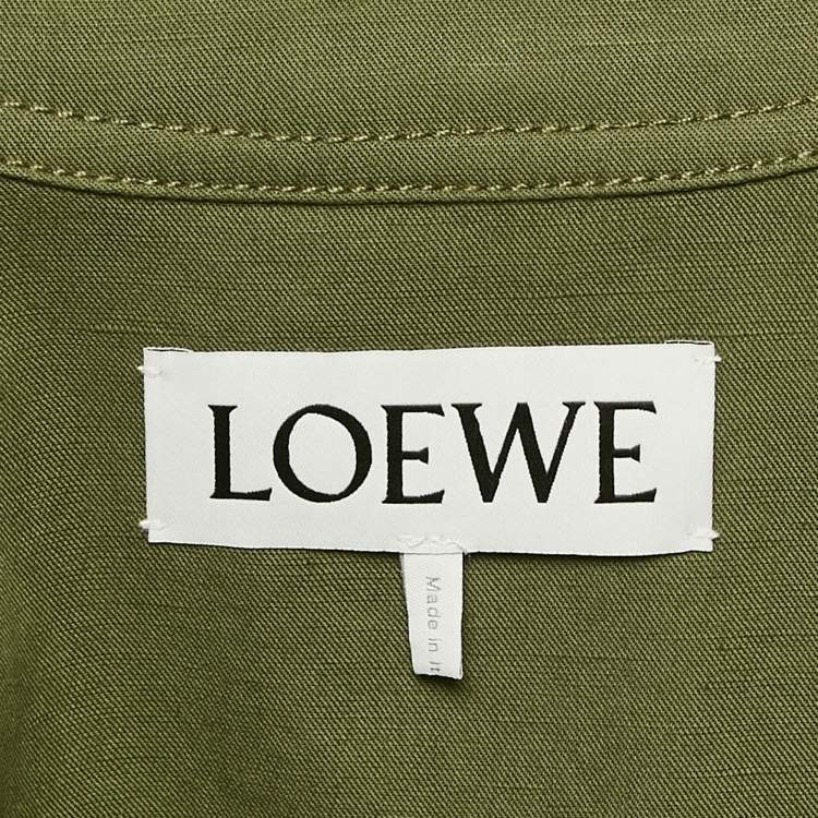 Pre Owned Loewe Green Cotton Blend Leather Logo Pocket Detail Workwear Jacket S