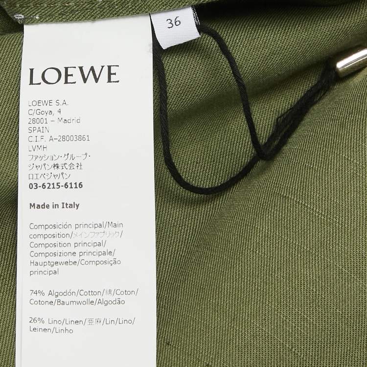 Pre Owned Loewe Green Cotton Blend Leather Logo Pocket Detail Workwear Jacket S