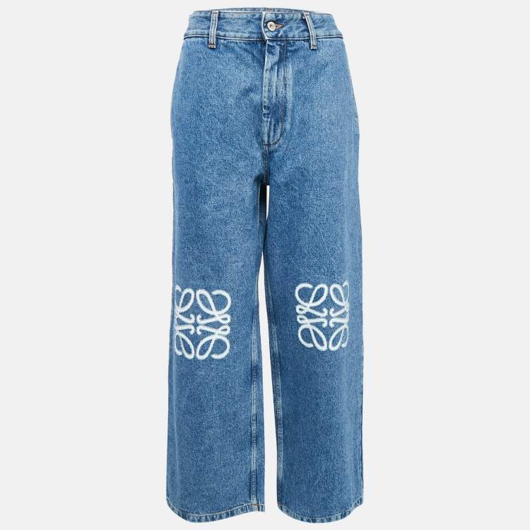 Pre Owned Loewe Blue Denim Logo Detail Baggy Jeans L Waist 32"