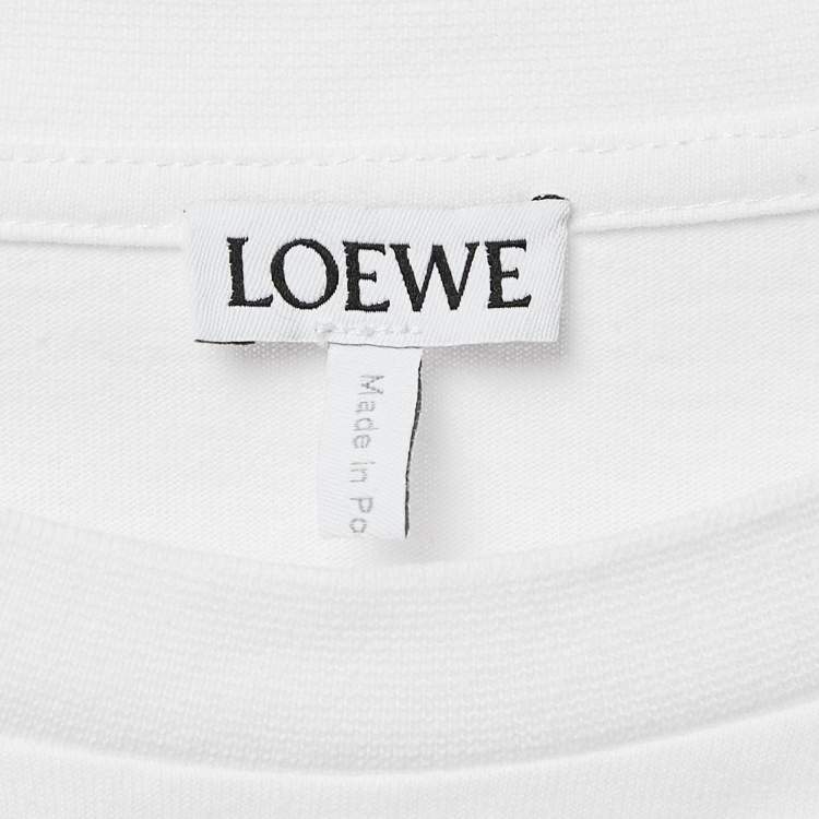 مملوكة مسبقًا Loewe White Anagram Embroidered Cotton Slit Detail T-Shirt XS