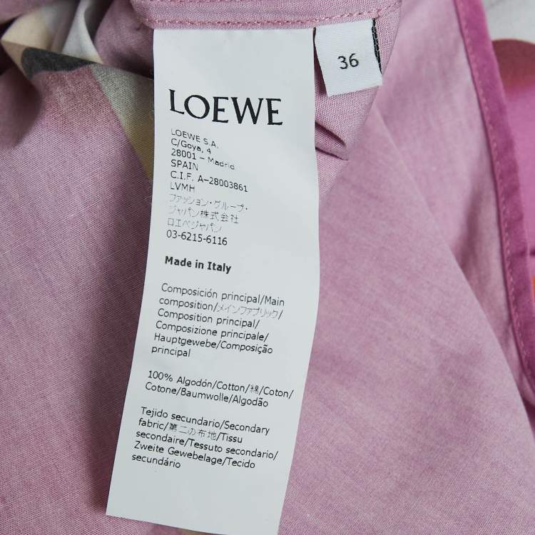 Pre Owned Loewe Pink Wallpaper Print Cotton Asymmetric Long Shirt S