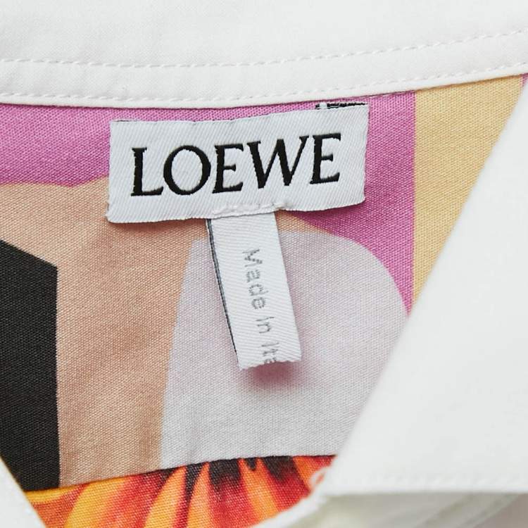 Pre Owned Loewe Pink Wallpaper Print Cotton Asymmetric Long Shirt S