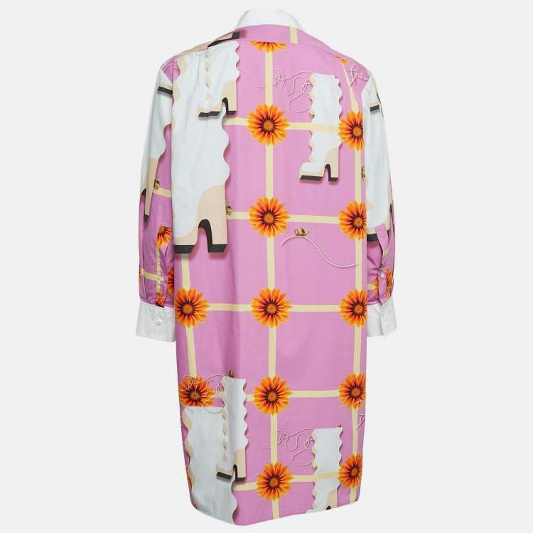 Pre Owned Loewe Pink Wallpaper Print Cotton Asymmetric Long Shirt S