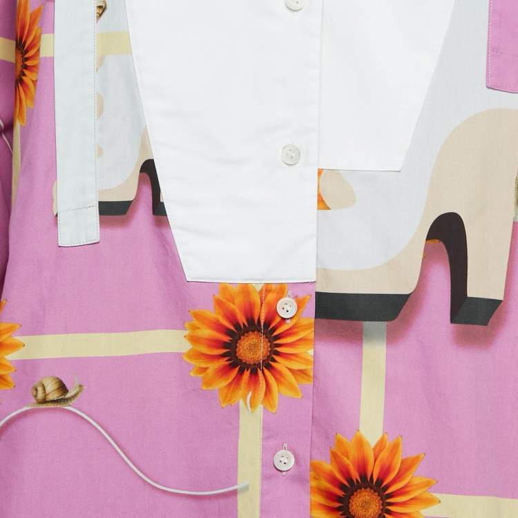 Pre Owned Loewe Pink Wallpaper Print Cotton Asymmetric Long Shirt S