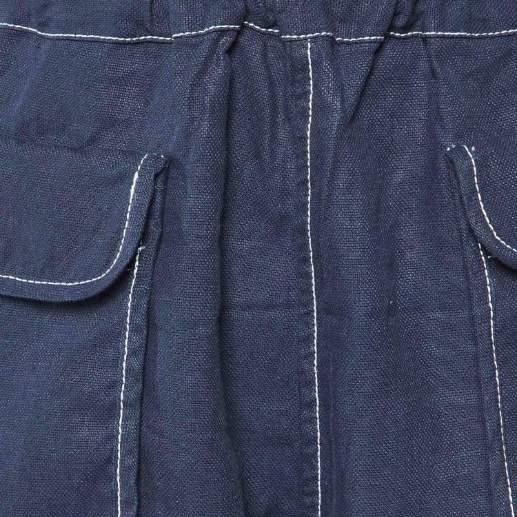 Pre Owned Loewe Navy Blue Linen & Cotton Cargo Trousers XL