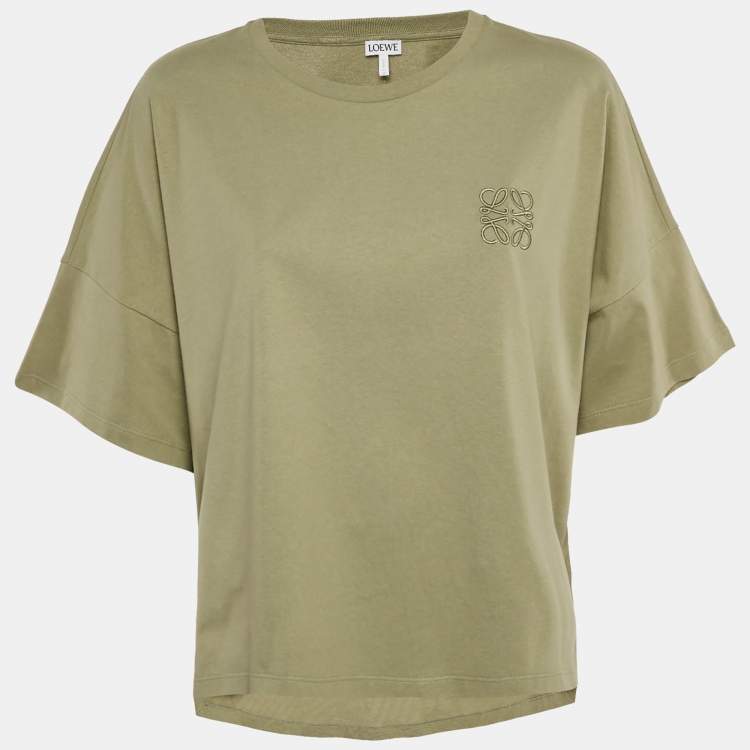 Pre Owned Loewe Olive Green Cotton Anagram Embroidered T-Shirt M 