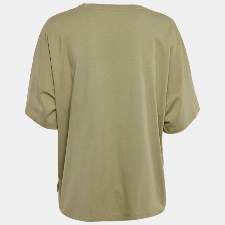 Pre Owned Loewe Olive Green Cotton Anagram Embroidered T-Shirt M 