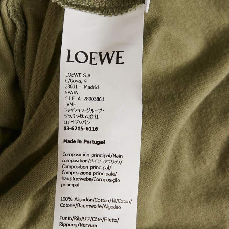 Pre Owned Loewe Olive Green Cotton Anagram Embroidered T-Shirt M 