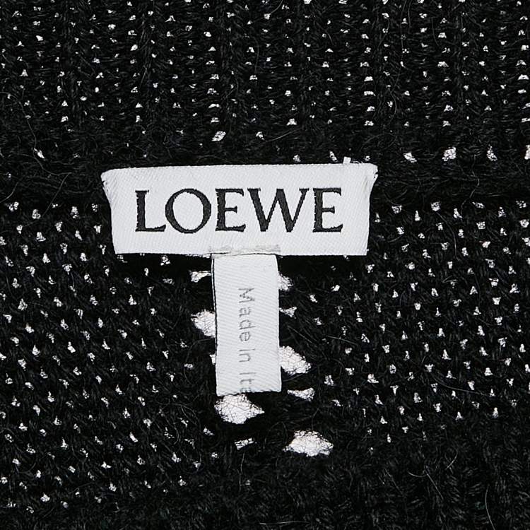 Pre Owned Loewe Black Wool Cable Knit Fringed Sweater L