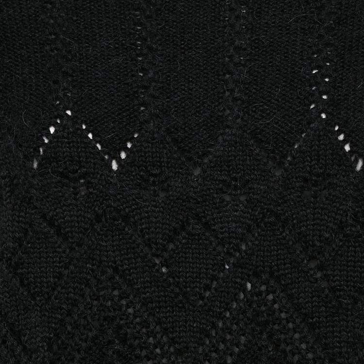 Pre Owned Loewe Black Wool Cable Knit Fringed Sweater L