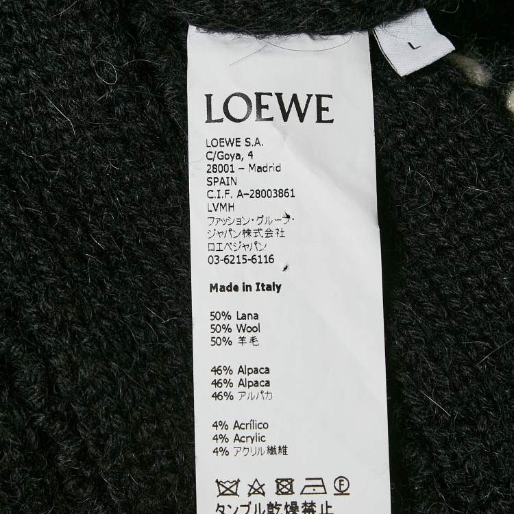 Pre Owned Loewe Black Wool Cable Knit Fringed Sweater L