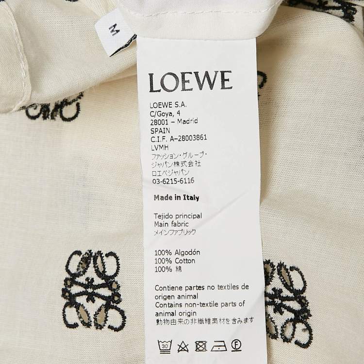 Pre Owned Loewe White Logo Embroidered Cotton Midi Dress M