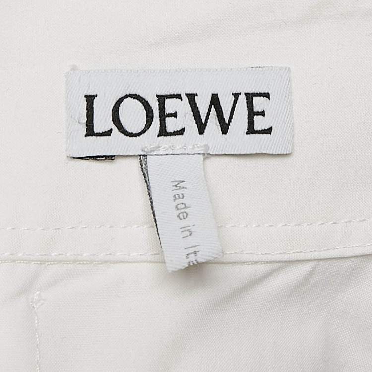 Pre Owned Loewe White Logo Embroidered Cotton Midi Dress M