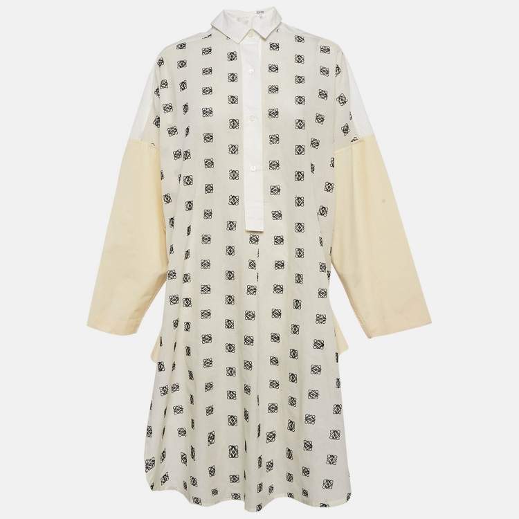 Pre Owned Loewe White Logo Embroidered Cotton Midi Dress M