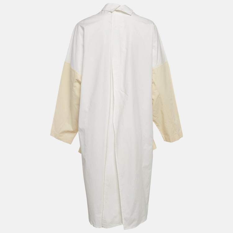 Pre Owned Loewe White Logo Embroidered Cotton Midi Dress M