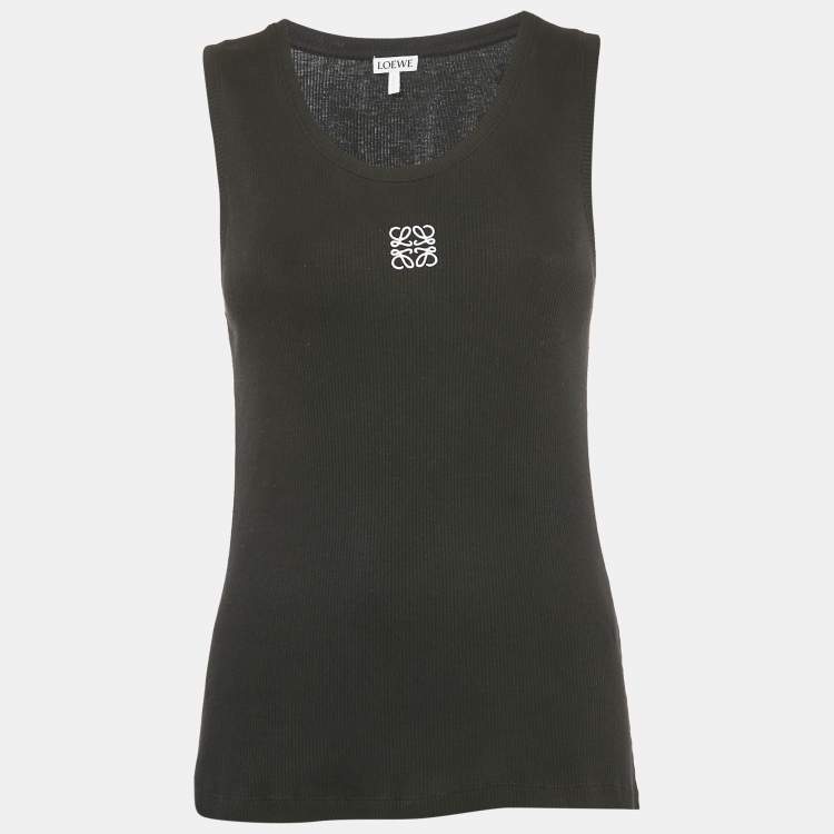 Pre Owned Loewe Black Angaram Embroidered Rib Knit Tank Top L