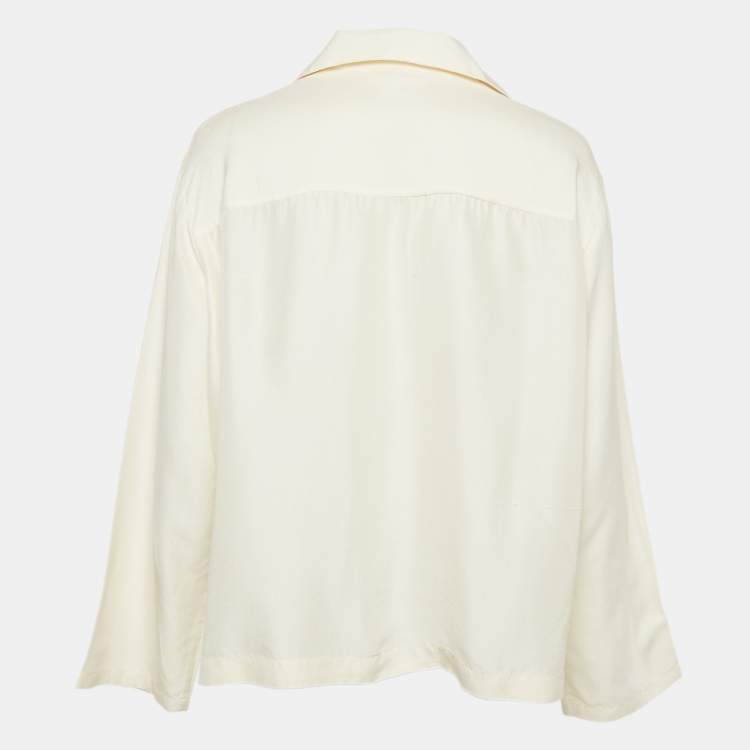 Pre Owned Loewe Off-White Logo Embroidered Cotton Button Front Blouse M