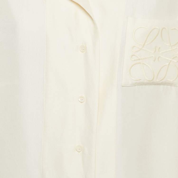 Pre Owned Loewe Off-White Logo Embroidered Cotton Button Front Blouse M