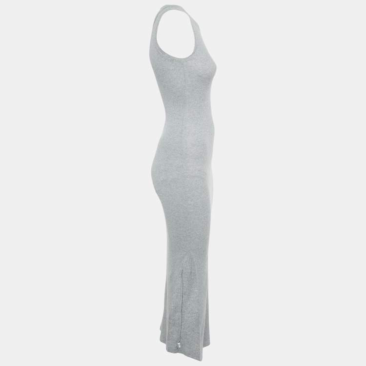 Pre Owned Loewe Grey Angaram Embroidered Rib Knit Maxi Dress XS