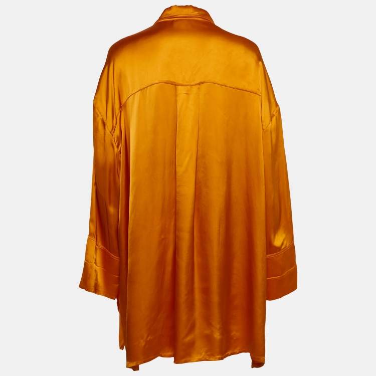 Pre Owned Loewe Orange Satin Button Front Oversized Shirt L