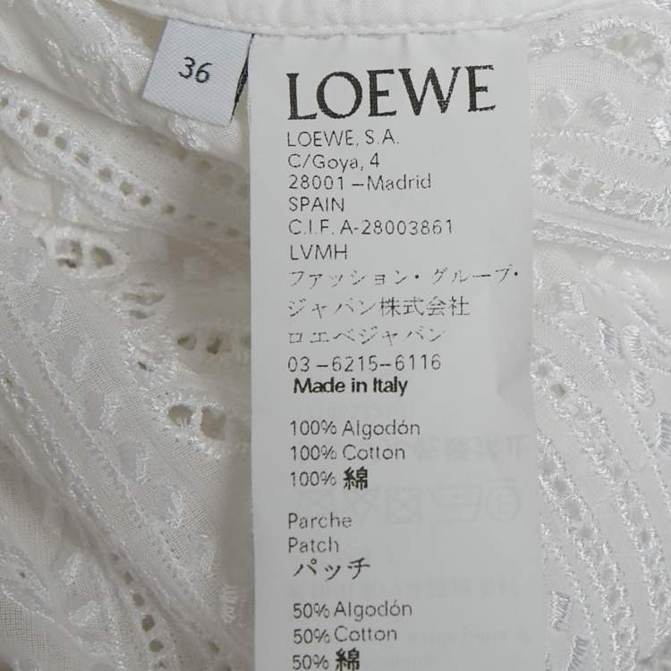 مملوكة مسبقًا Loewe White Broderie Anglaise Cotton Belted Coat S