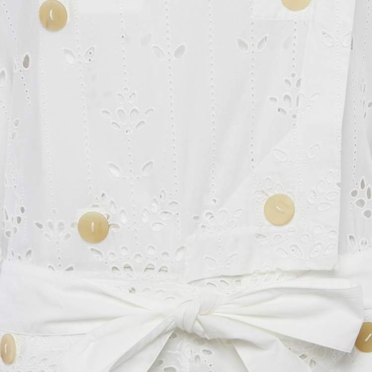 مملوكة مسبقًا Loewe White Broderie Anglaise Cotton Belted Coat S