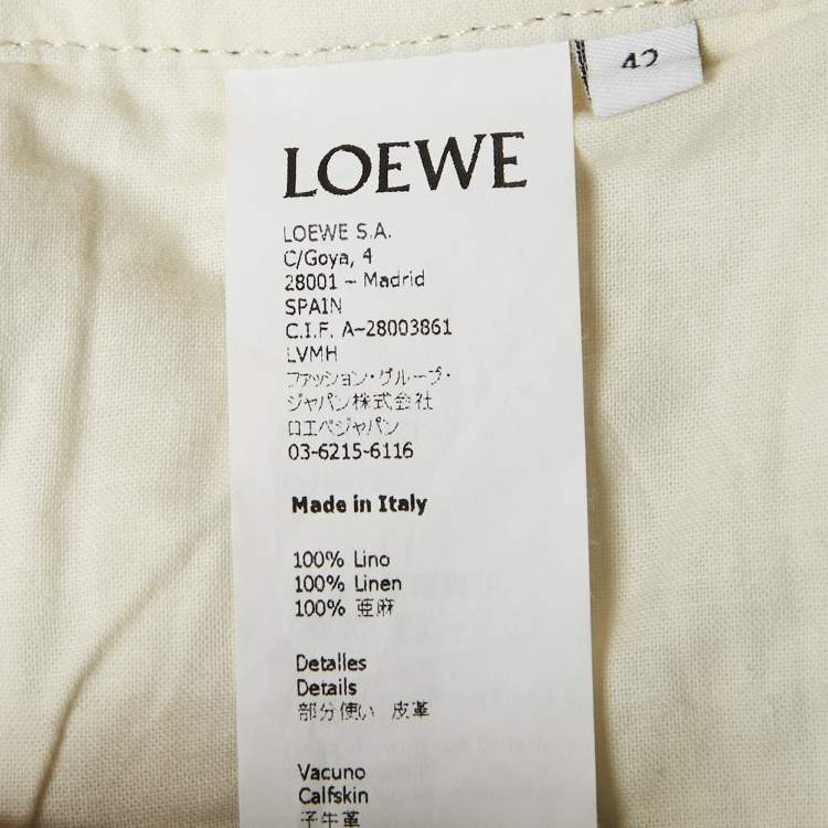 Pre Owned Loewe Navy Blue/White Checked Linen Wide-Leg Trousers L