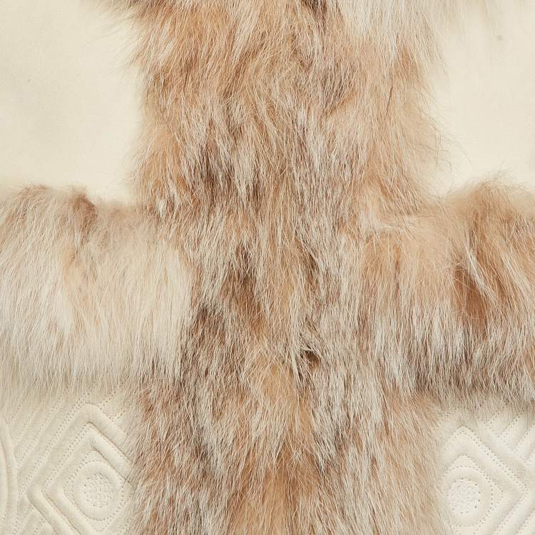 Pre Owned Loewe Off-White Leather Fur Detail Jacket S