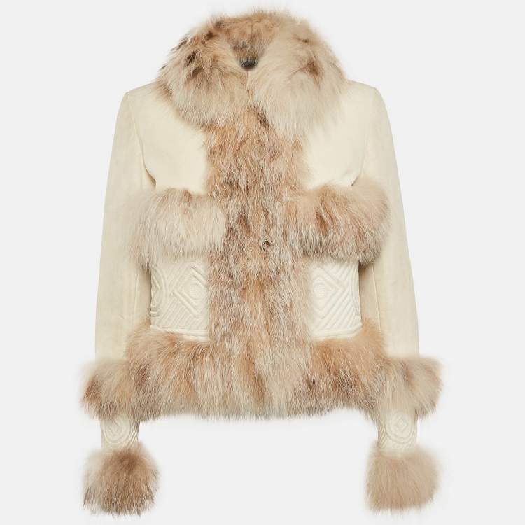 Pre Owned Loewe Off-White Leather Fur Detail Jacket S