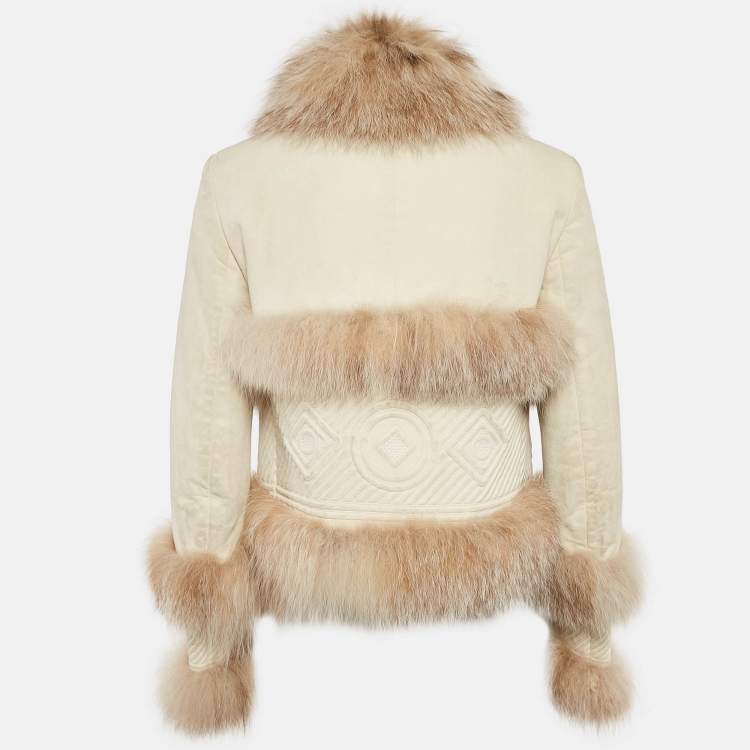 Pre Owned Loewe Off-White Leather Fur Detail Jacket S