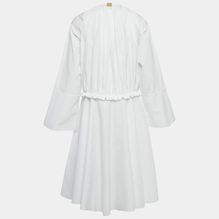 Pre Owned Loewe White Cotton Gathered Tunic Dress S
