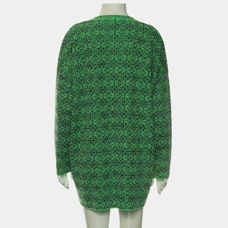 Pre Owned Loewe Green Oversized Anagram V-Neck Sweater XS