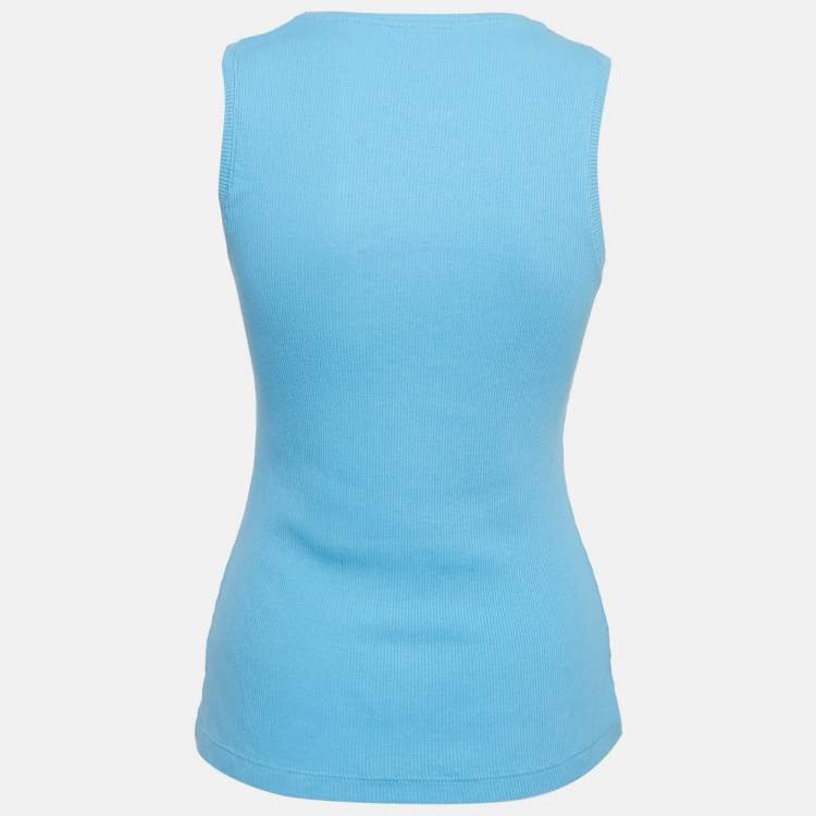 Pre Owned Loewe Blue Anagram Embroidery Rib Knit Tank Top M