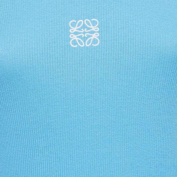Pre Owned Loewe Blue Anagram Embroidery Rib Knit Tank Top M