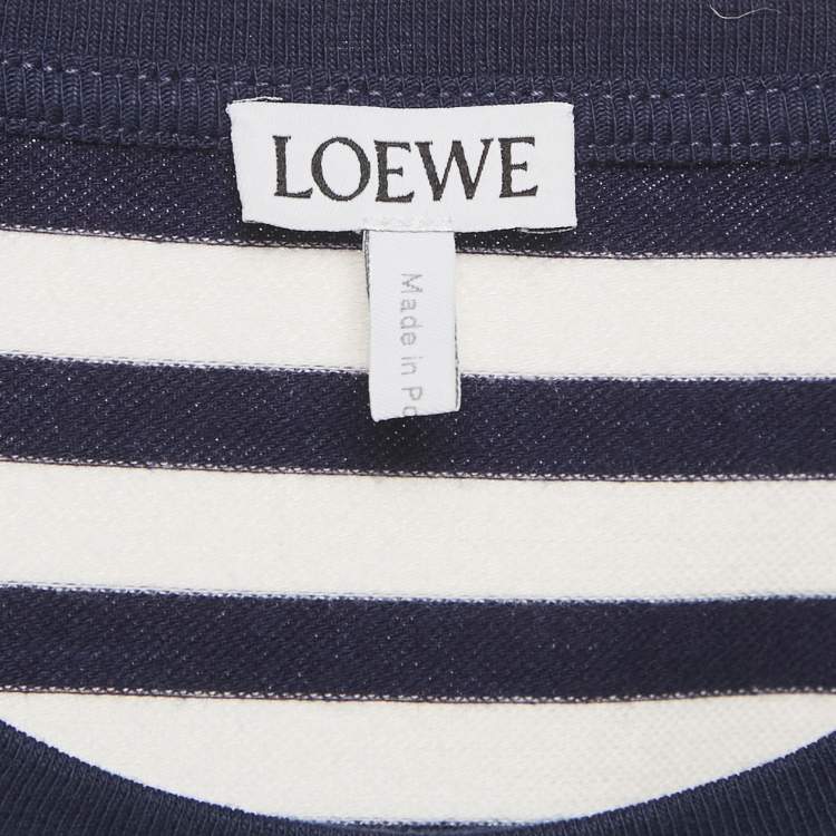 Pre Owned Loewe Navy Blue/White Stripe Jersey Logo Embroidery Slim Fit T-Shirt XL