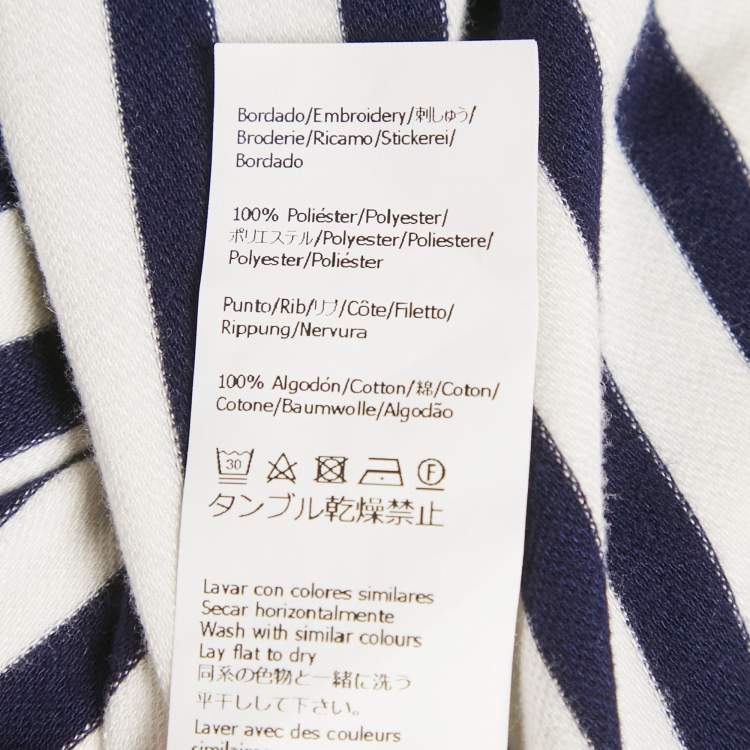 Pre Owned Loewe Navy Blue/White Stripe Jersey Logo Embroidery Slim Fit T-Shirt XL