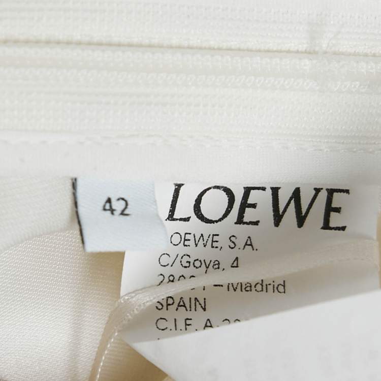 Pre Owned Loewe White Satin Raw-Edge Gathered Mid Dress L