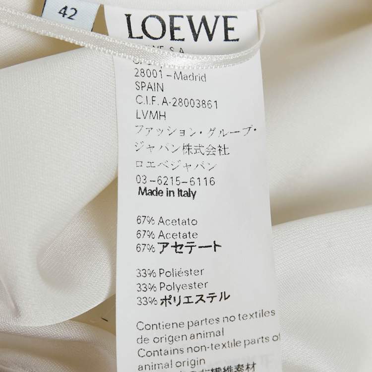 Pre Owned Loewe White Satin Raw-Edge Gathered Mid Dress L