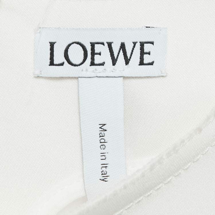 Pre Owned Loewe White Satin Raw-Edge Gathered Mid Dress L