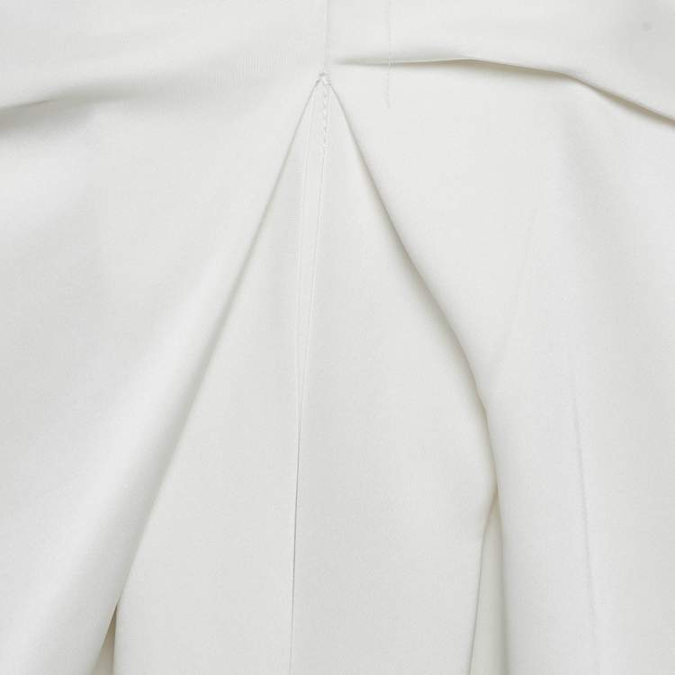 Pre Owned Loewe White Satin Raw-Edge Gathered Mid Dress L