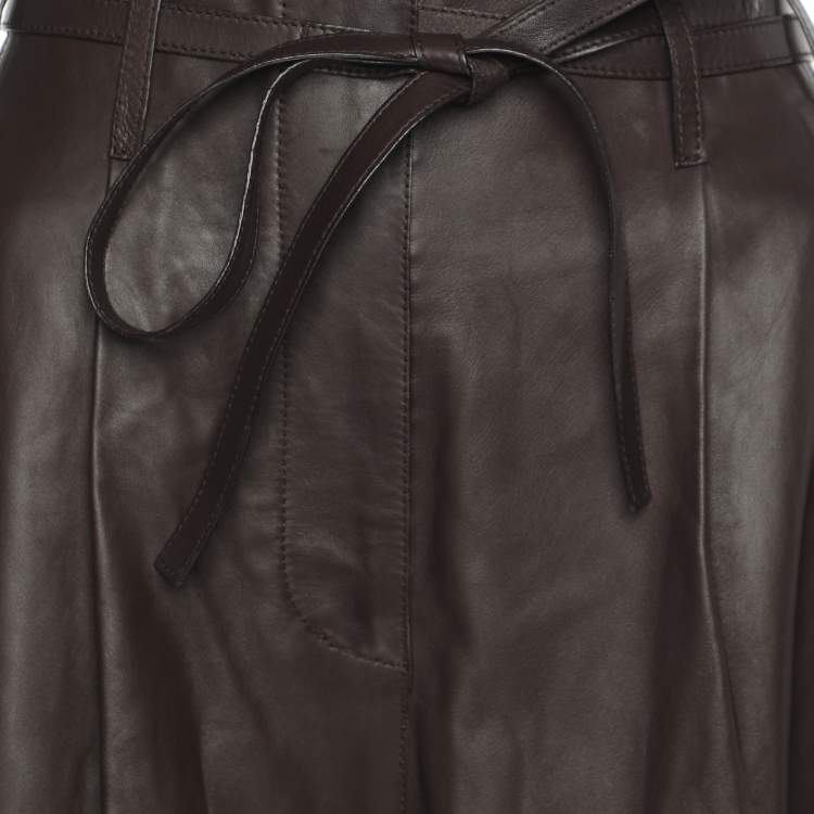 Pre Owned Loewe Brown/Black Leather Wide Leg Trouser S