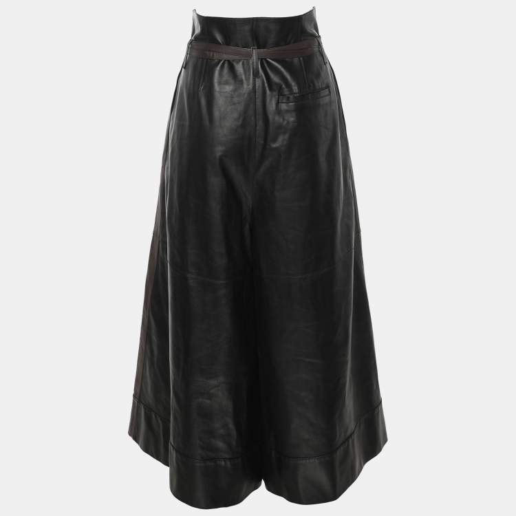 Pre Owned Loewe Brown/Black Leather Wide Leg Trouser S
