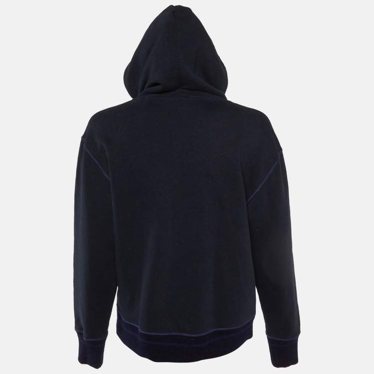 مملوكة مسبقًا Loewe Navy Blue Anagram Embroidered Cotton Hoodie S