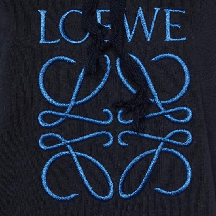 مملوكة مسبقًا Loewe Navy Blue Anagram Embroidered Cotton Hoodie S