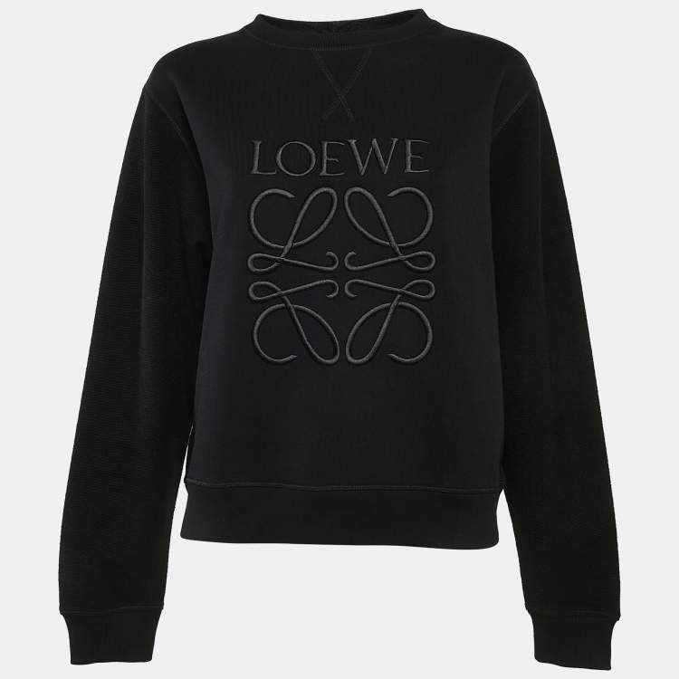 Pre Owned Loewe Black Logo Embroidery Cotton Crew Neck Sweatshirt S