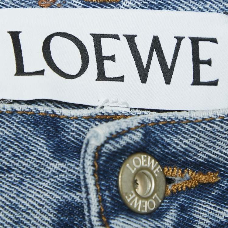 Pre Owned Loewe Blue Denim Anagram Detail Cropped Jeans S Waist 26"