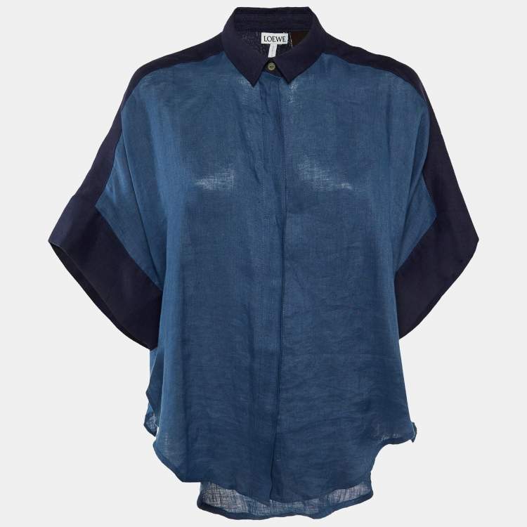 Pre Owned Loewe X Paula's Ibiza Blue Linen Button Front Oversized Shirt S 