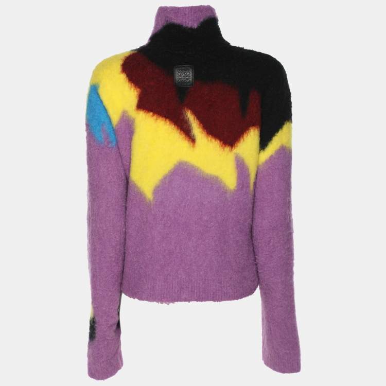 Pre Owned Loewe Multicolor High-Neck Intarsia Knit Sweater M
