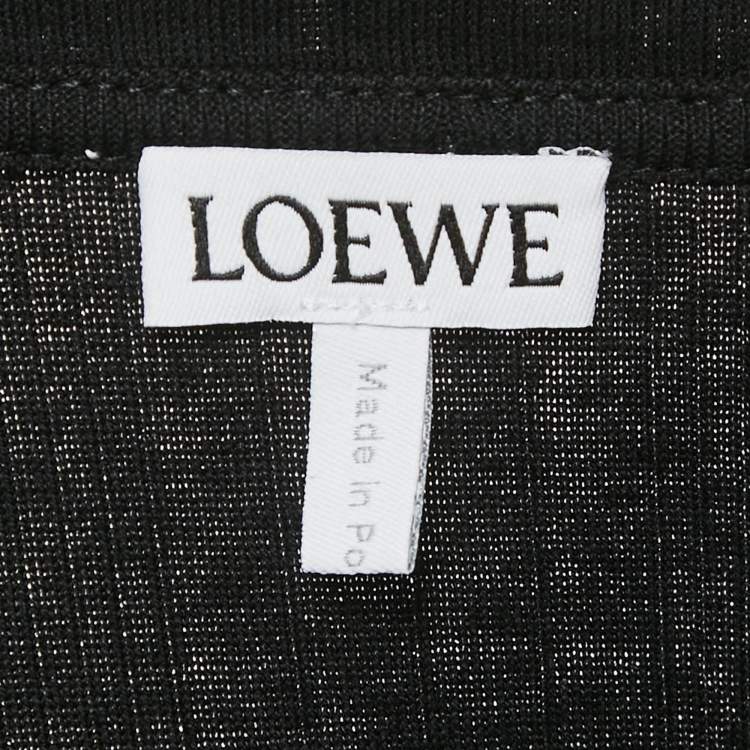 Pre Owned Loewe Black Angaram Embroidered Rib Knit Fitted Crop Top L