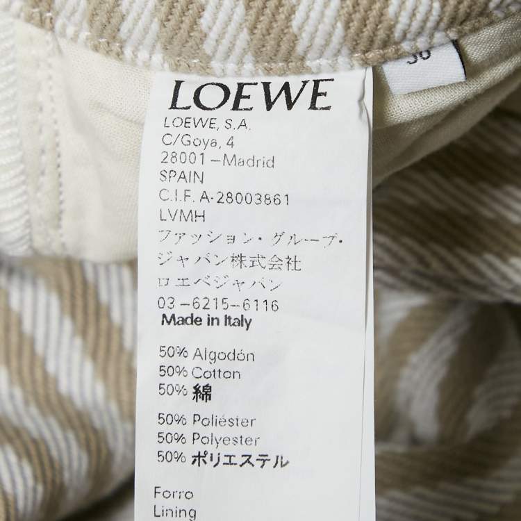 Pre Owned Loewe Beige/White Striped Denim Fringed Jeans S Waist 28"